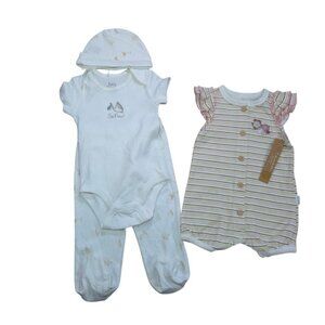 4-Piece Baby Outfit Set Bodysuit Pants Hat & Stripe Romper Gift Set. New.